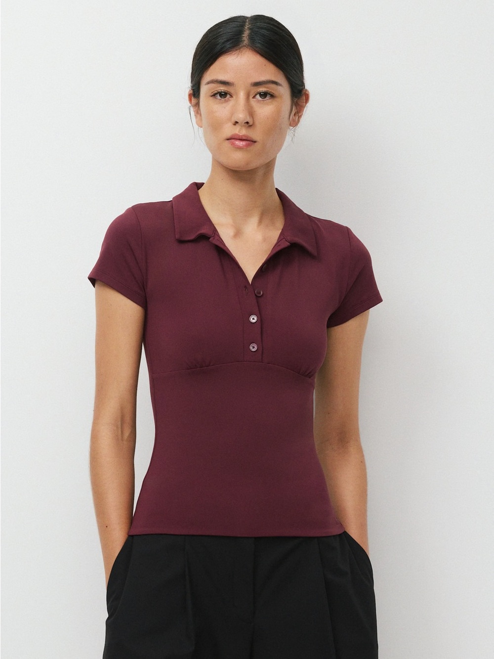 Aritzia Slim Polo Tee in Burgundy